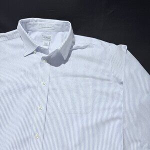 LL Bean Mens Oxford Dress Shirt 17.5/35 Blue/White Wrinkle Resistant 100% Cotton